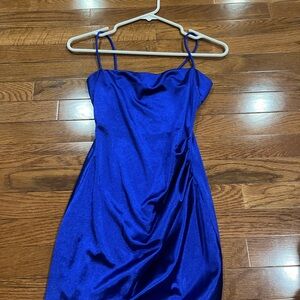 Windsor Blue Slip Mini Dress Spaghetti Strap Cowl Neck